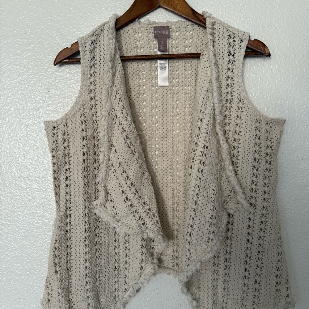 Chico's Beige Open-Front Cardigan Vest Women’s Size 1
